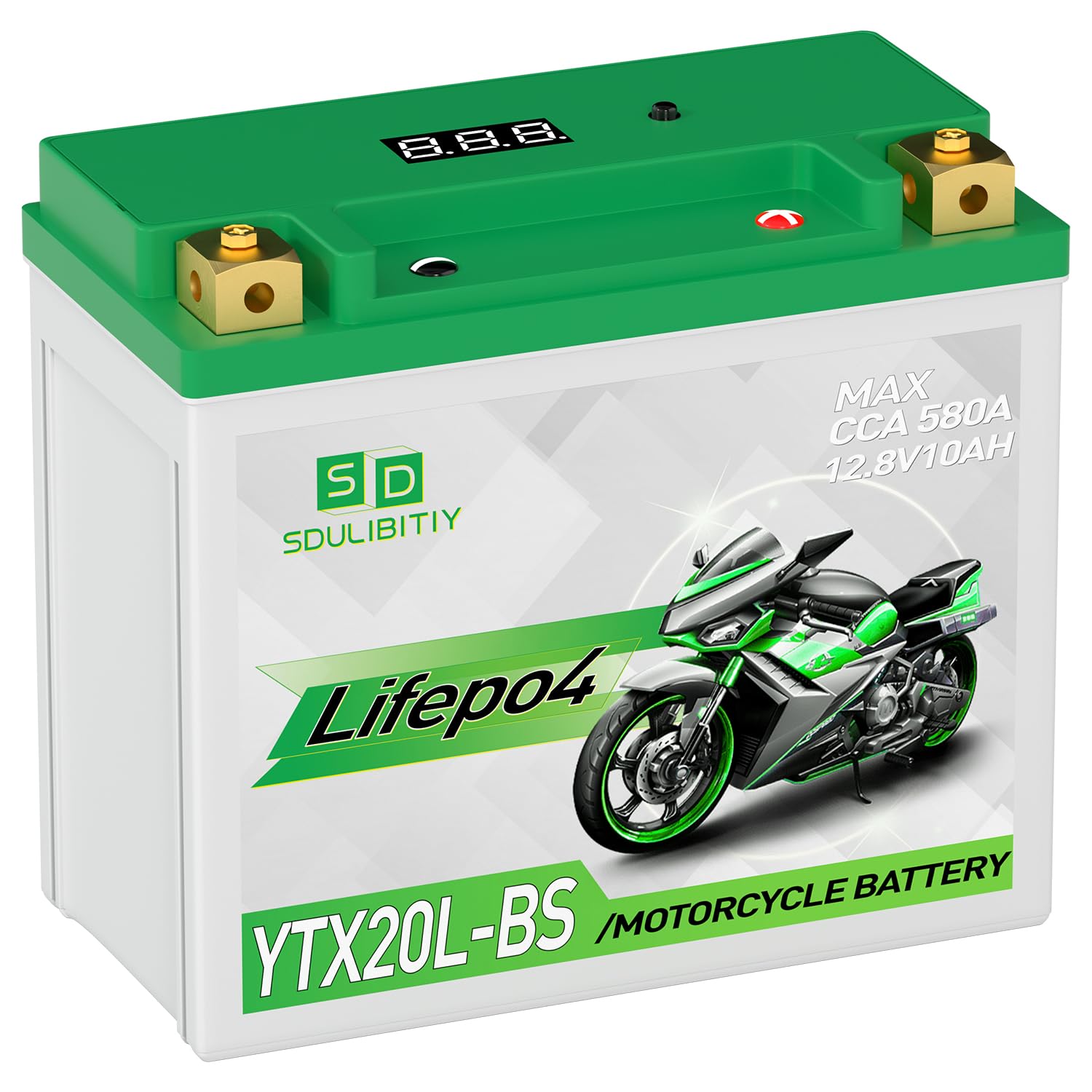 Lithium Motorcycle Battery LiFePO4 YTX20L-BS 12.8V 10Ah 580-750CCA Powersports Battery For Motorcycle Compatible ATV, UTV, Jet Ski, 4 wheeler, Scooter, PWC, Seadoo, Polaris and Generator Battery