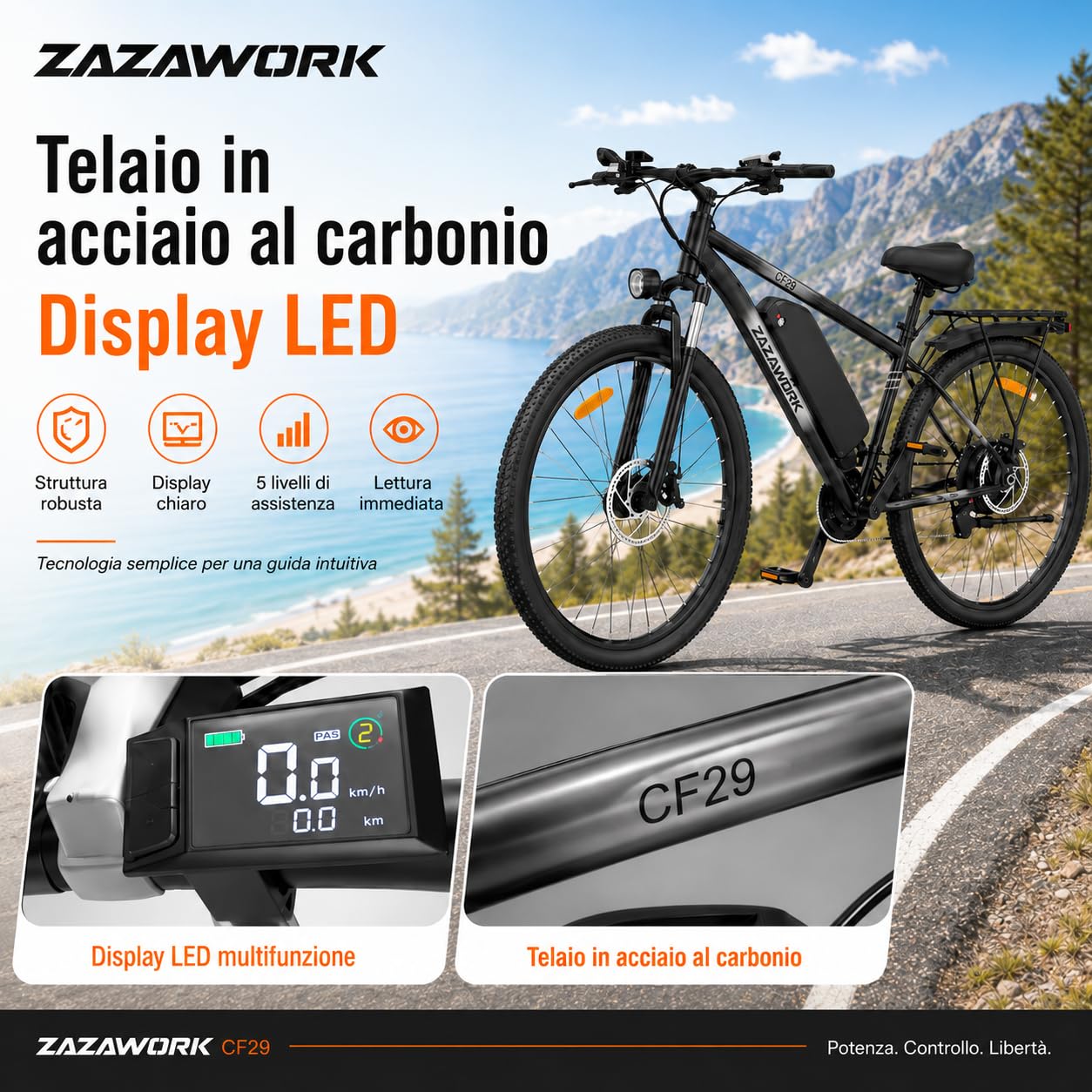 Bici Elettrica Uomo 48v15ah Batteria Rimovibile，21 Velocità Bicicletta Elettrica Adulti，25 Km/H&Autonomia Di 80-100km Mountain Elettrico Bike，Ebike Pedalata Assistita Con Acceleratore