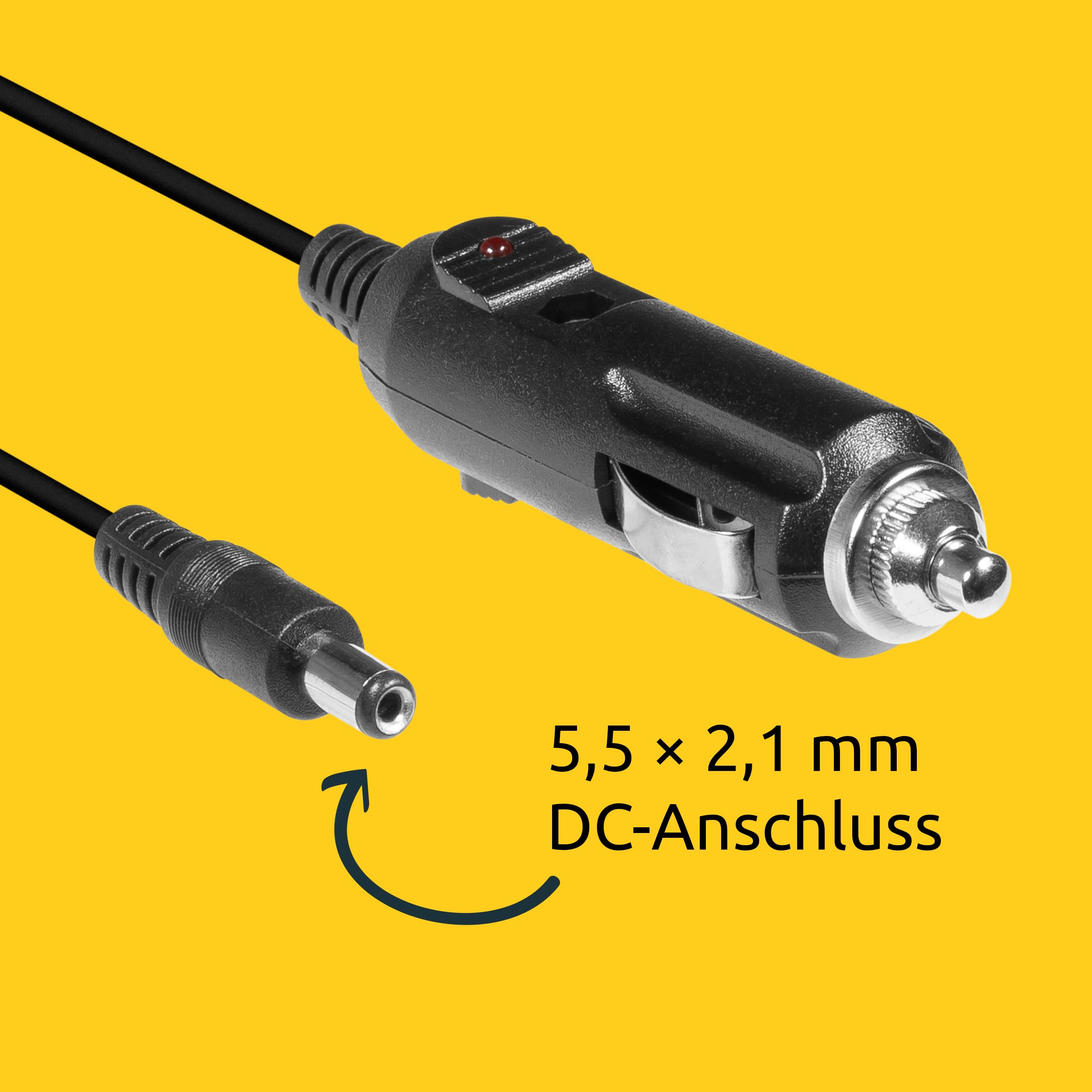 TechniSat cavo di alimentazione 12 V per accendisigari – cavo adattatore con connettore DC 2,1 x 5,5 mm, cavo di alimentazione da 1,5 m per telecamera, GPS, lettore DVD, CCTV, frigorifero portatile