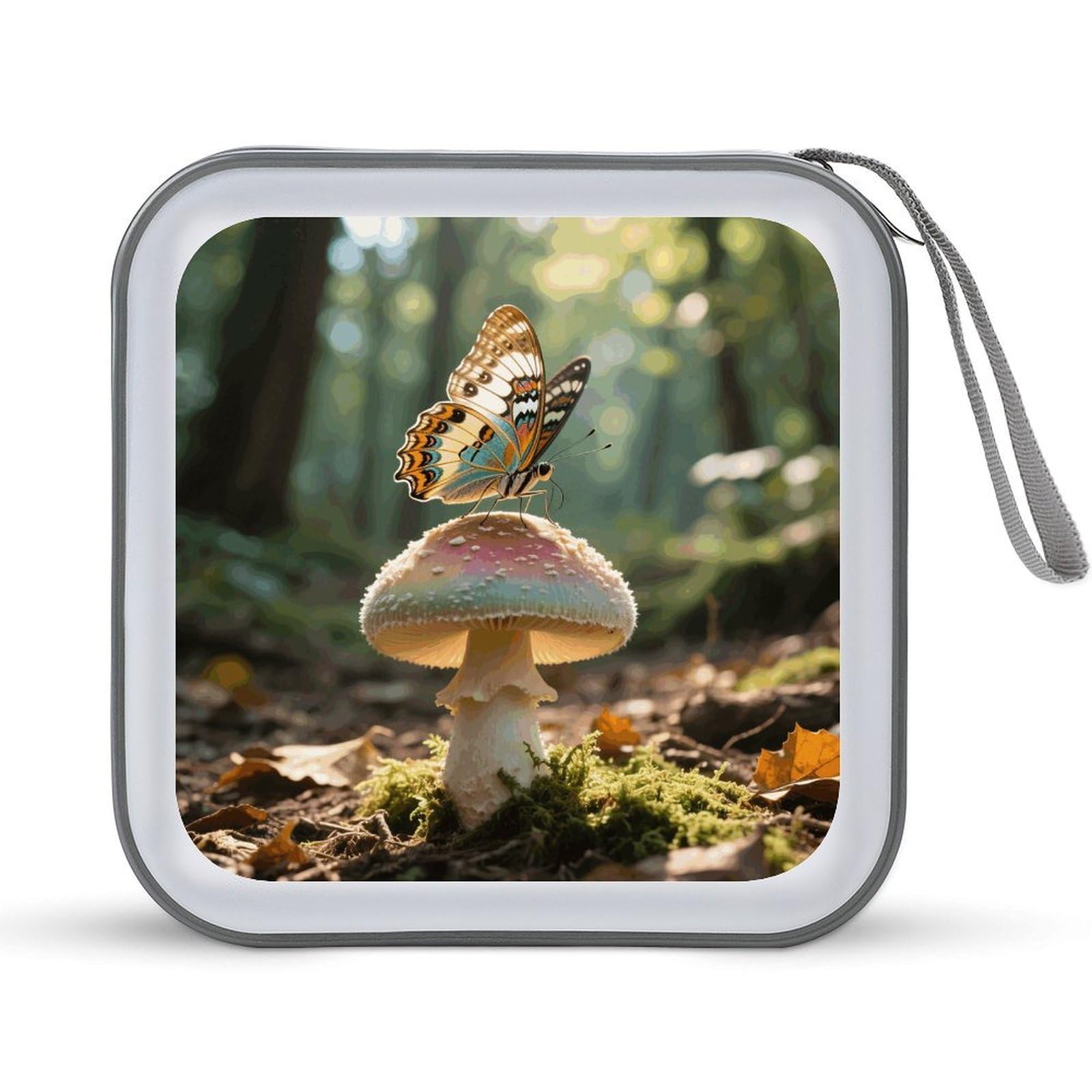 VstaDank Butterfly Mushroom CD Case Portable Zipper CD Case 40 Capacity Hard Plastic DVD Cases Holder Large Storage Disc Wallet Bag for Car Home Travel DVD Collection Bag