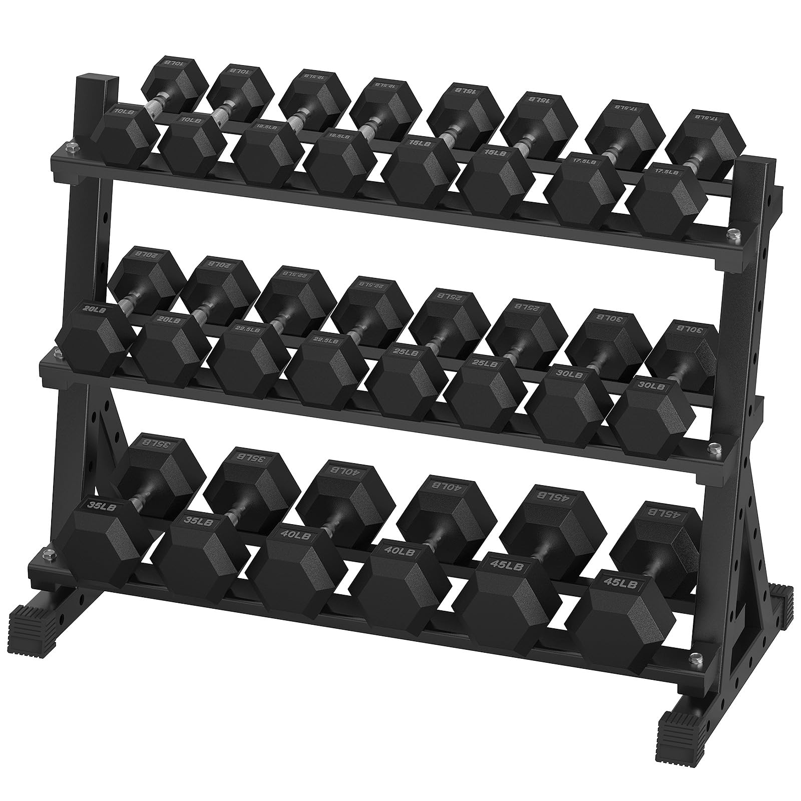 Hex Dumbbell Sets with Rack 290-840 lb Rubber Encased Exercise Fitness Dumbbells Set Hand Weight for Strength Training