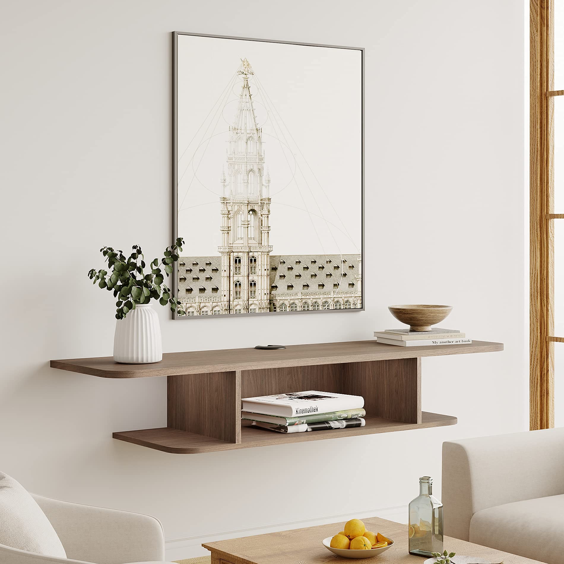 Buy FITUEYES Floating TV Stand Wall ed Wood Media Console White Wall TV