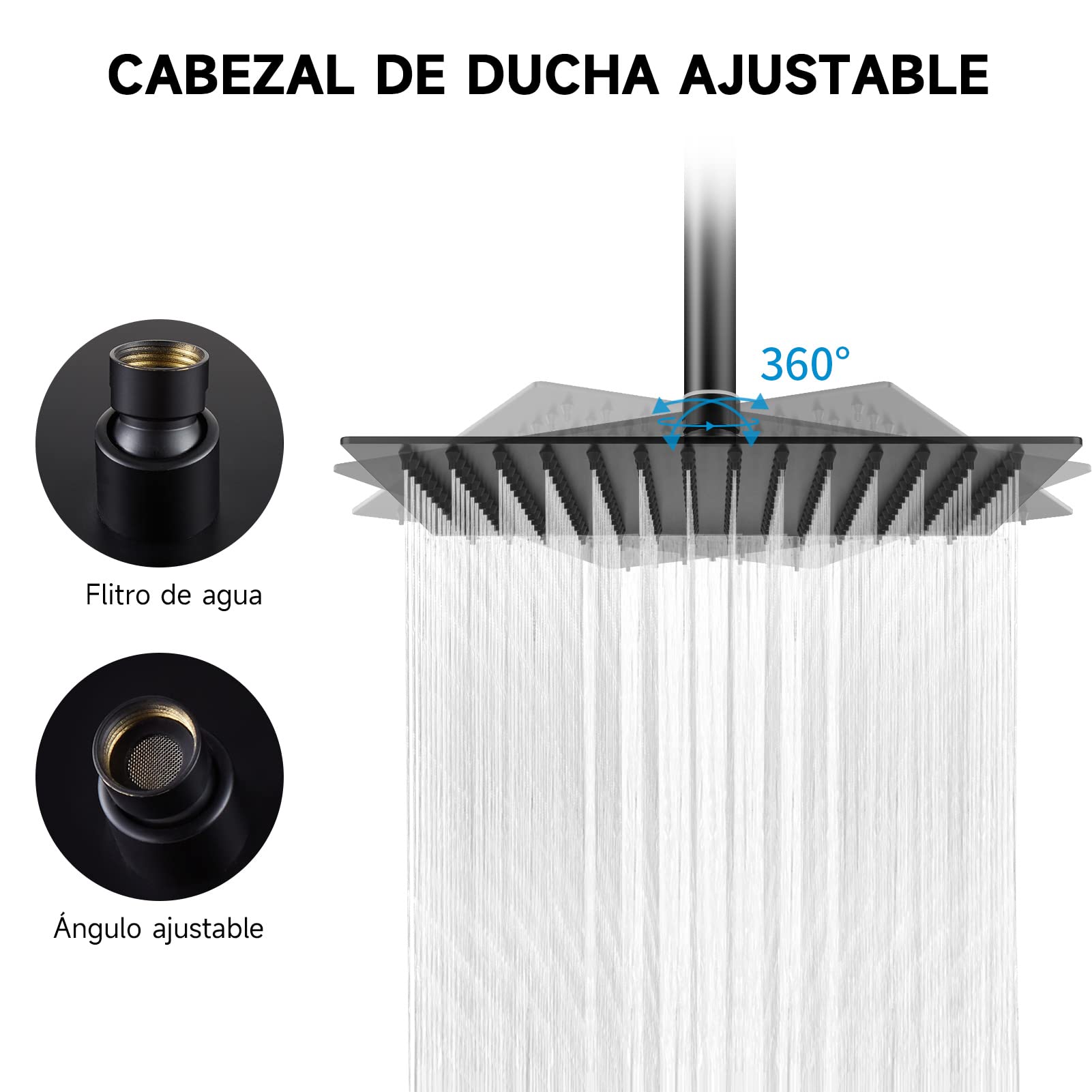HAUSPROFI - Cabezal de ducha cuadrado de acero inoxidable con boquillas de 8 pulgadas/20 cm, acabado mate