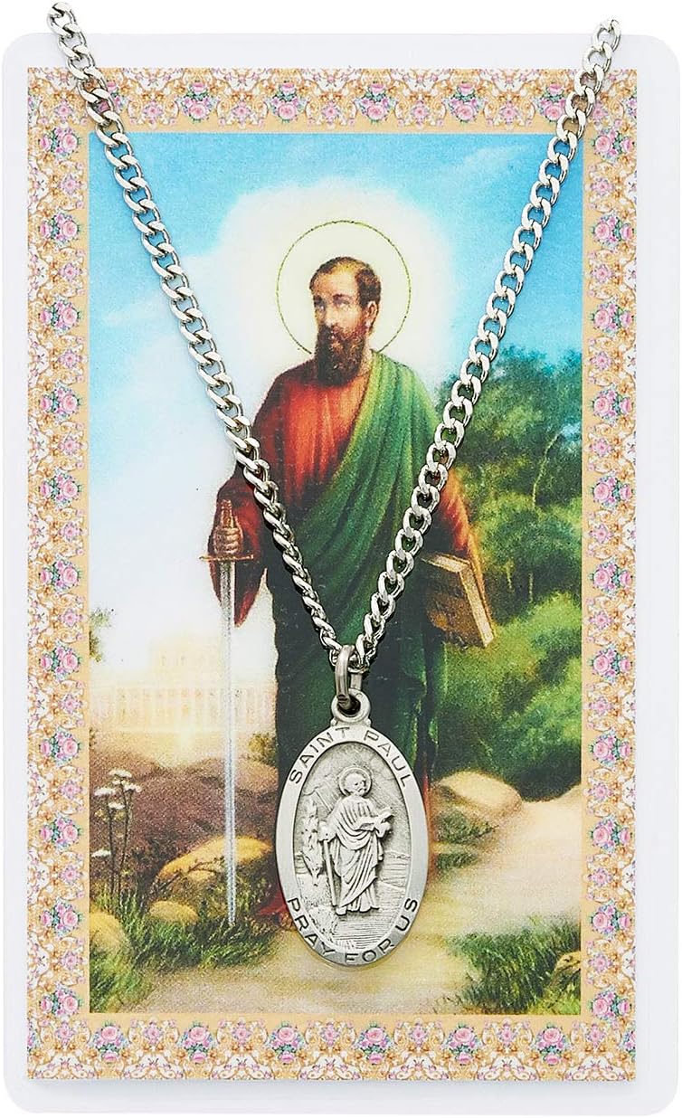 St Paul Prayer Card With Medal Patron Saint Catholic Christian Pendant Charm