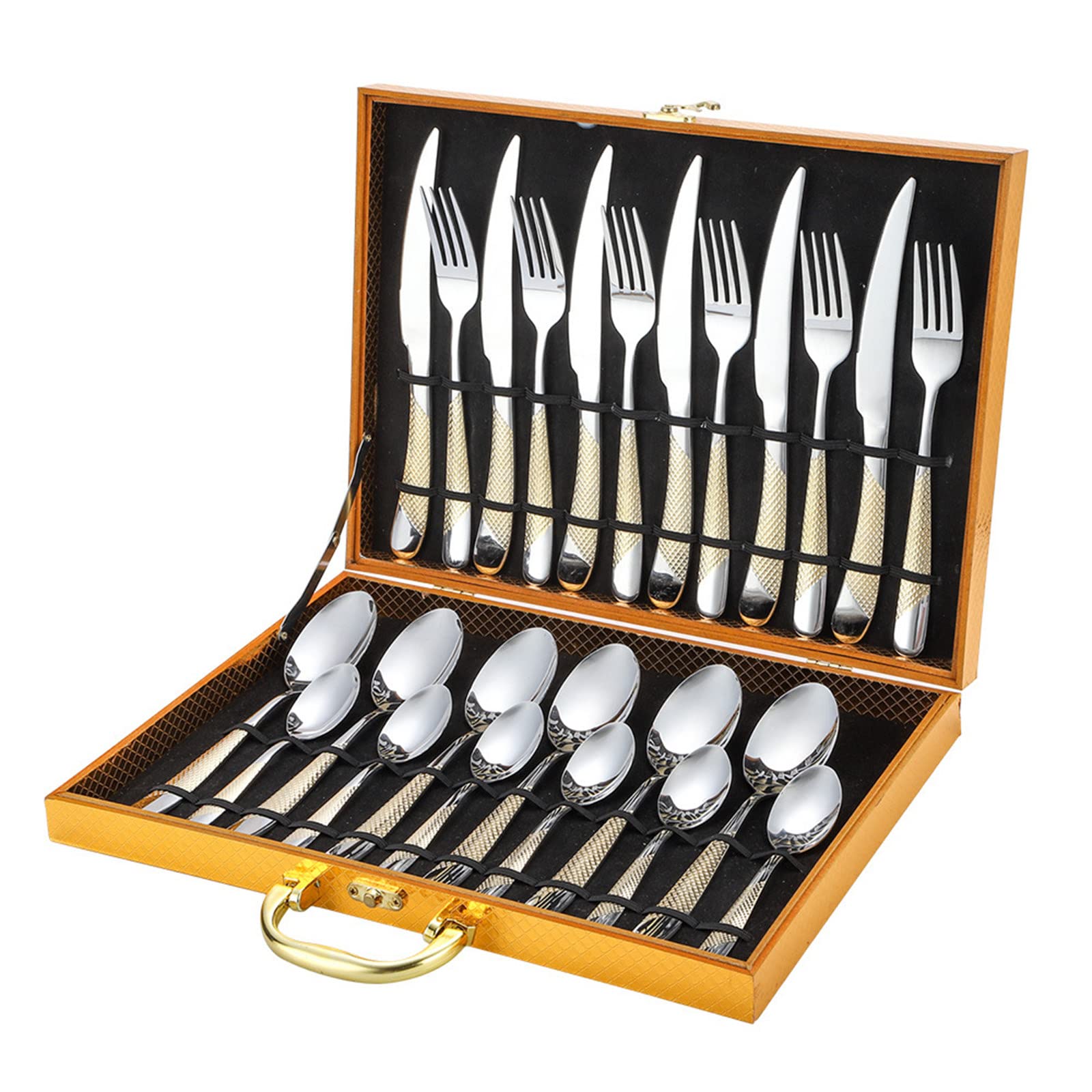Set di posate in acciaio inossidabile - Posate Coltelli Forchette Cucchiai - Set di posate da 24 pezzi, scatola artigianale,C
