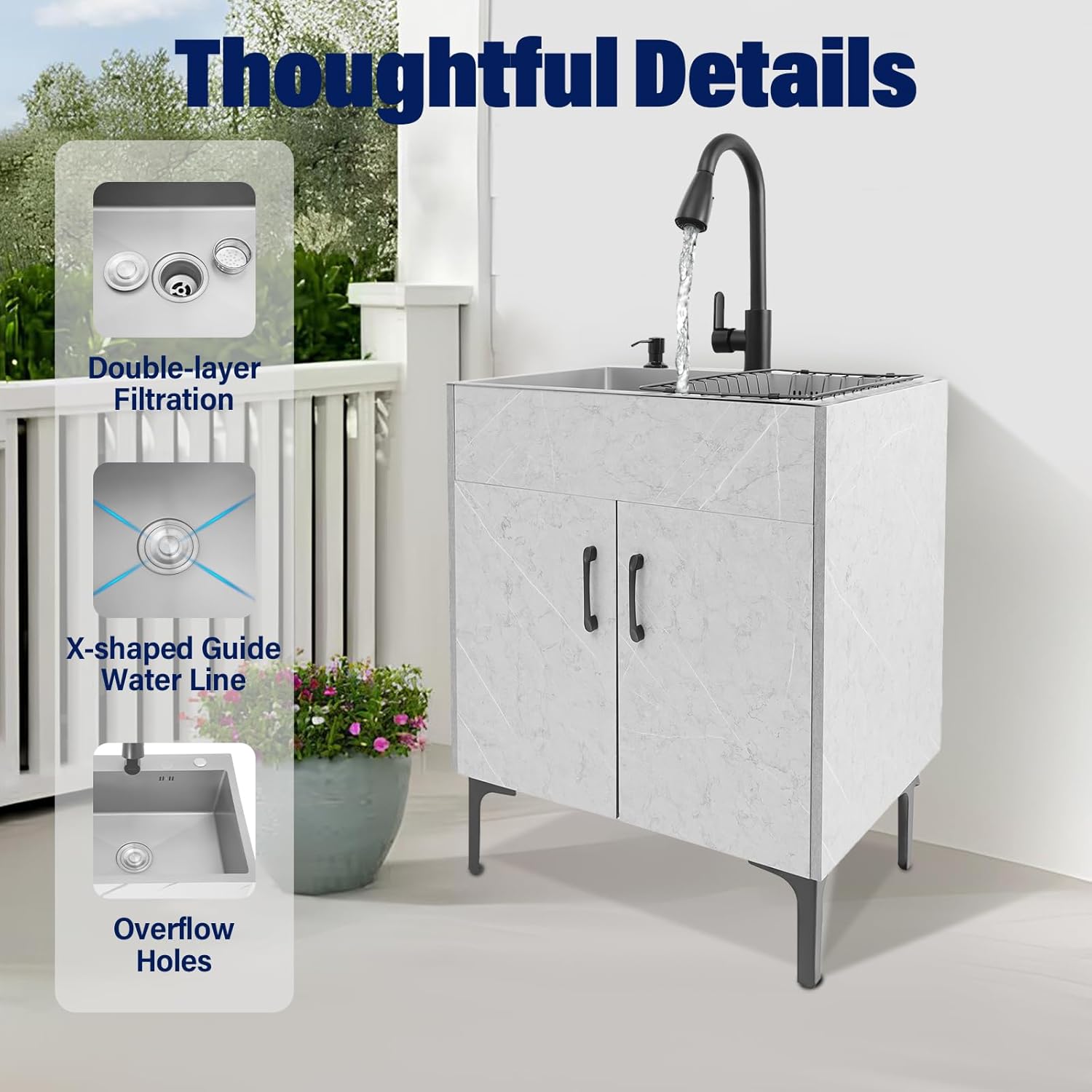 Kitchen Sink with Cabinet Laundry Sink with Faucet and Drain Basket Freestanding Sink Cabinet for Laundry & Utility Room Garage Basement Hotel RV,30.3 Height (Gray)