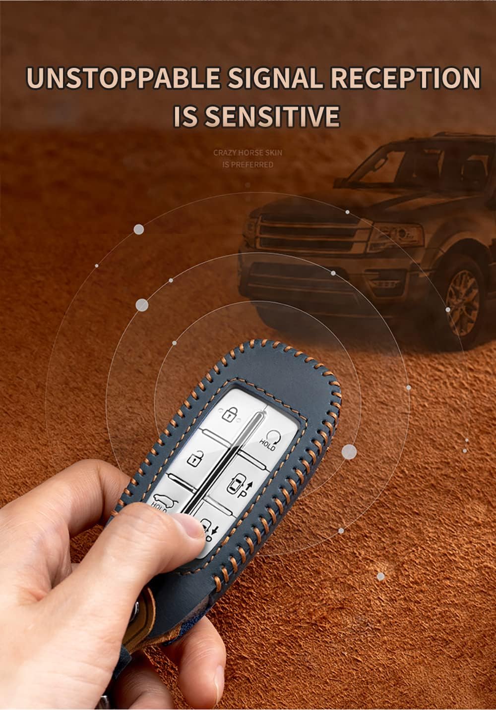 SANRILY FLL Production Leather Key Fob Cover for Genesis GV80 2021 2022 G80 GV70 G90 G70 Keyless 4/6/8 Button Key Case Shell with Keychain Brown