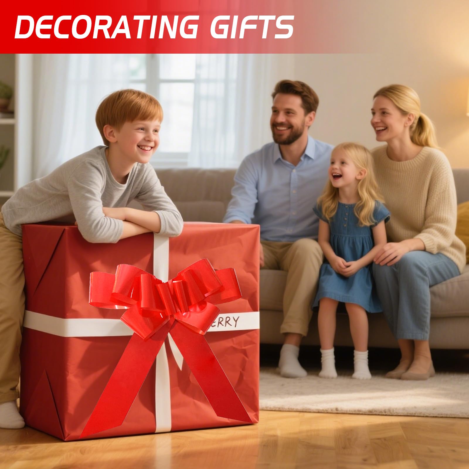 Lazo Grande para Regalo Coche 23 Inch Lazo Gigante Rojo para Decoracion Coche de Boda, Cumpleaños y Envoltorio de Regalo, Navidad y Fiesta, Nuevo Hogar + 2 Lazos de Cinta Dorado Pequeños y 2 Ventosas