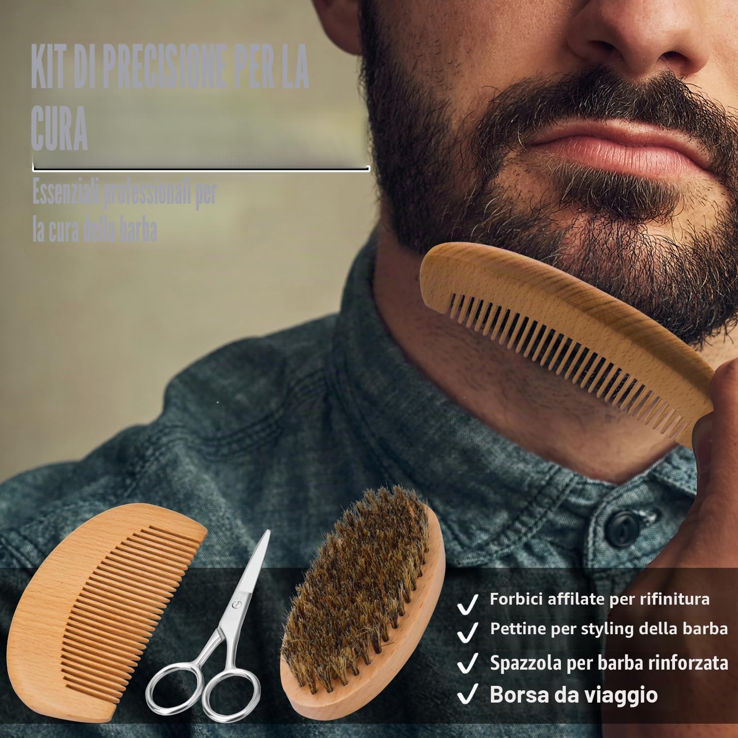 Kit Barba Uomo,Regalo Uomo Set Barba con Shampoo Barba,Balsamo per Barba,Balsamo Barba,Olio Barba,Rullo,Modello,Pettine,Spazzola,Forbici,Regali Natale Lui Papa Fidanzato (16 ml (Confezione da 10))