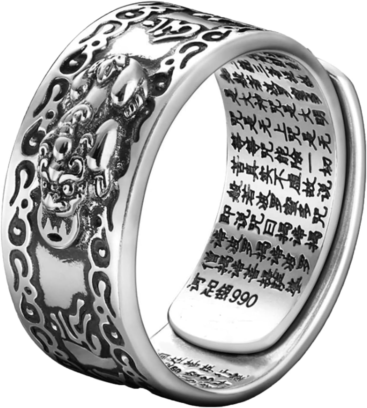 ZUYOKIFENG Shui PIXIU MANI Mantra Protection Wealth Ring, Feng Shui Amulet Wealth Lucky Open Adjustable Ring Buddhist Jewelry Ring - Buddhist Jewelry Ladies Men’s Gifts