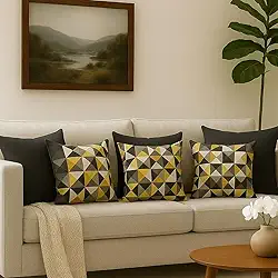 Kit 6 Capas De Almofadas Estampadas Com Zíper 45 X 45 Cm Decoração Luxo (Geométrica Amarela)