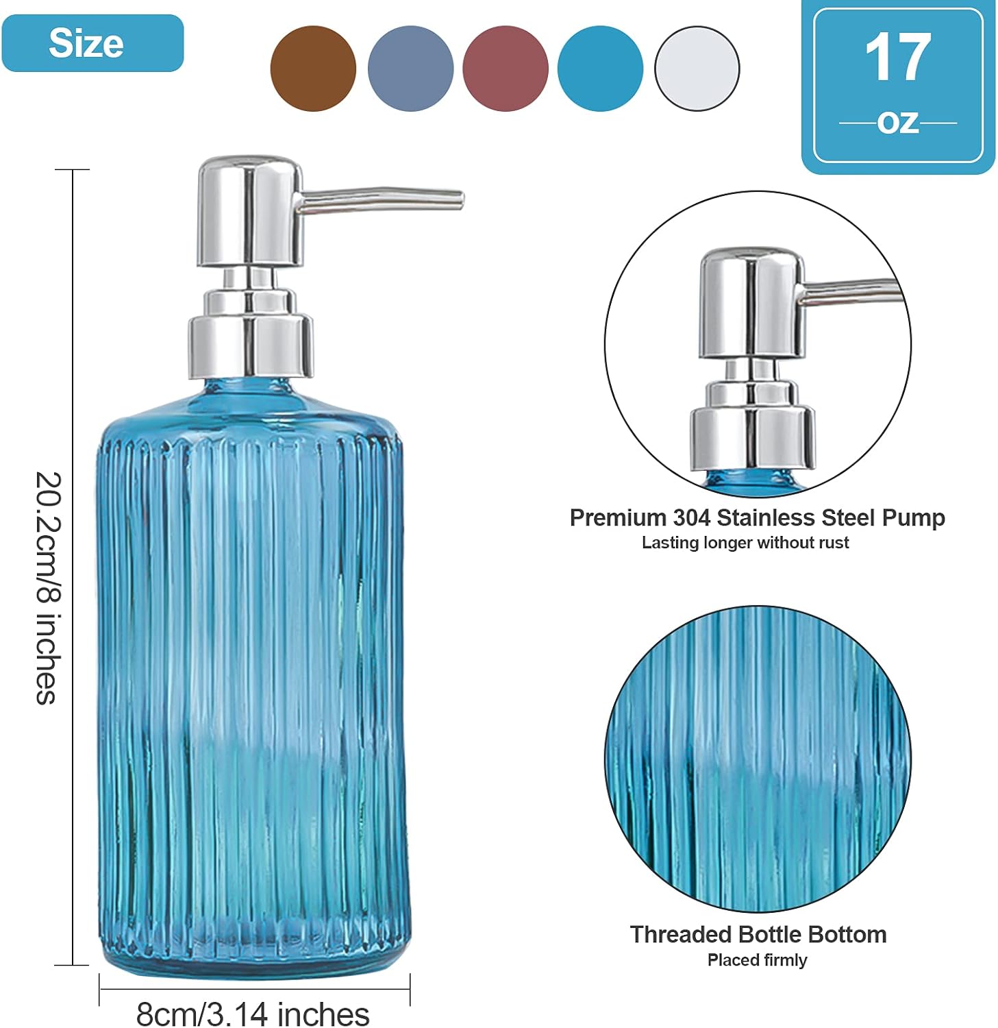 17 Oz Glass Soap Dispenser, Glass Hand Soap Dispenser with Rust Proof