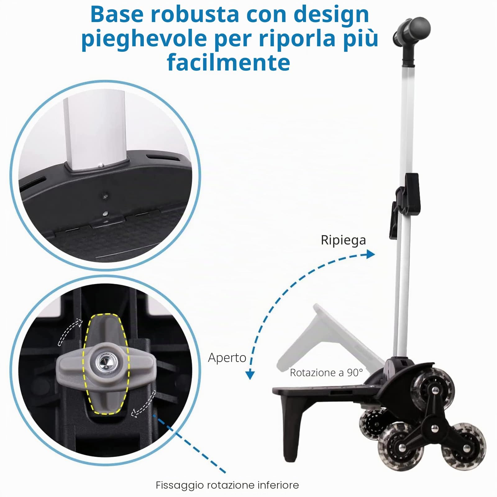Carrello per Zaino, Carrello con Ruote Carrello a Mano Pieghevole Alluminio 6 Ruote Carrelli Portabagagli Zaini Trolley per Bambini Adolescenti Adulti Scuola Viaggi