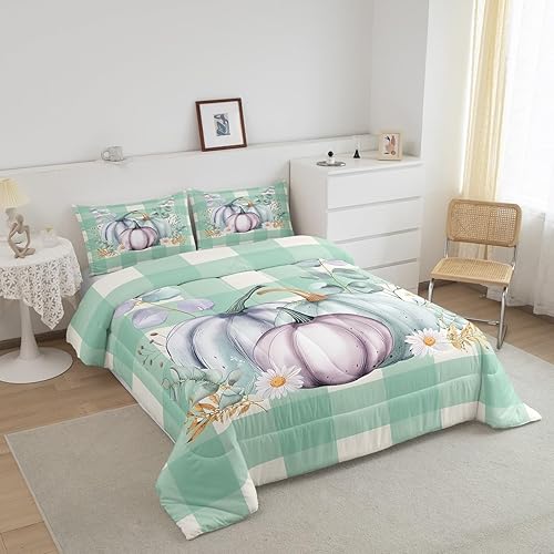 Miniatura 10 de Erosebridal Juego de ropa de cama de gnomos de Acción de Gracias, calabaza, decoración de habitación del hogar, edredón de temporada de cosecha