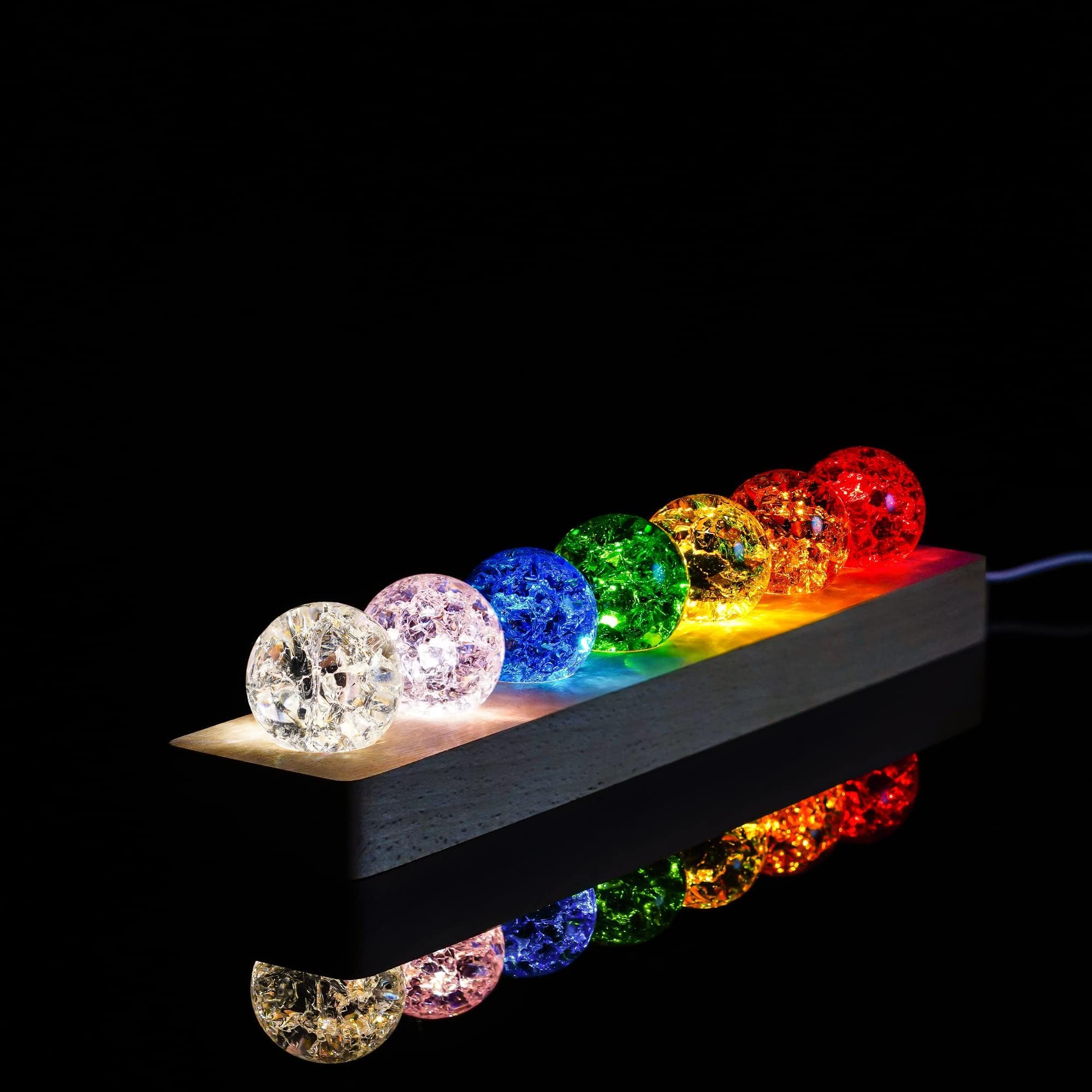 ZEERSHEE 7 Color Chakra cristal bolas cristal bola de cracking con LED madera Base 40mm bolas de cristal noche luz decoración del hogar regalos para los amantes