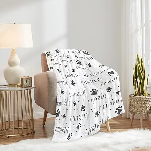 Miniatura 9 de Manta personalizada con nombre de perro con pata, regalo de mascota perro con nombre, manta de franela de regalo para mascotas, animales, mujeres,