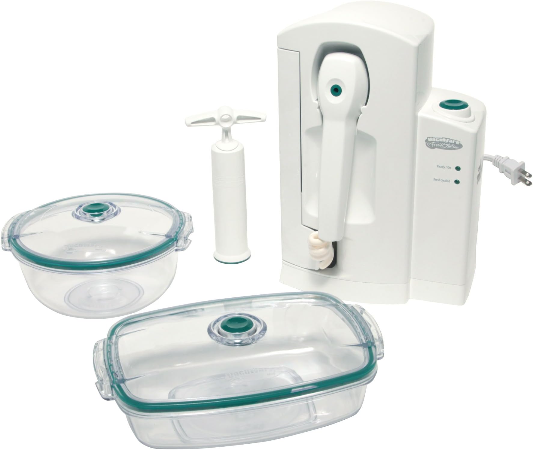 Vacuware FreshStation - All-In-One Power Vacuum Sealer and Marinator with 2-Piece High Strength Food Storage Containers and Manual FreshPump Vacuum Sealer - Quality Made in USA