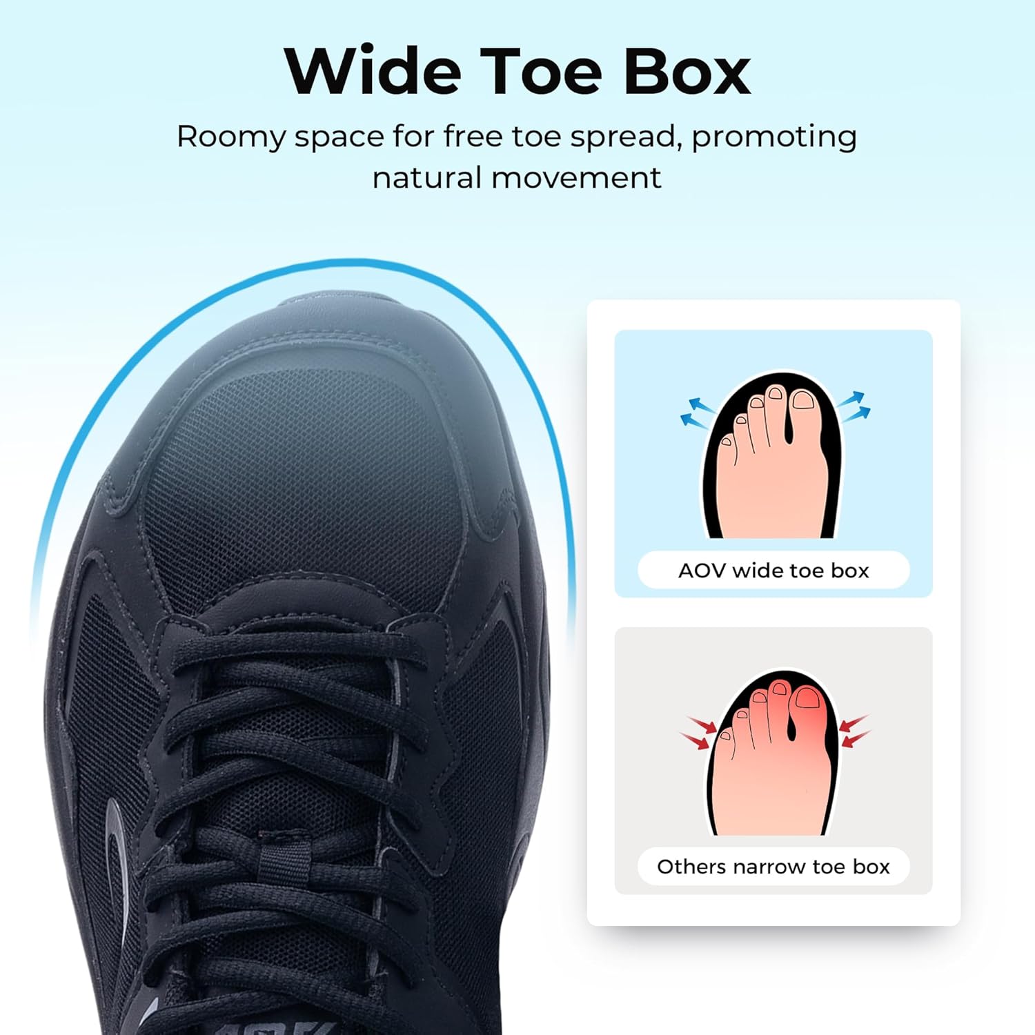 AOV Wide Toe Box Running Shoes for Men Arch Support Walking Sneakers Plantar Fasciitis Orthotic Tennis Slip On Shoes for Gym Workout Jogging