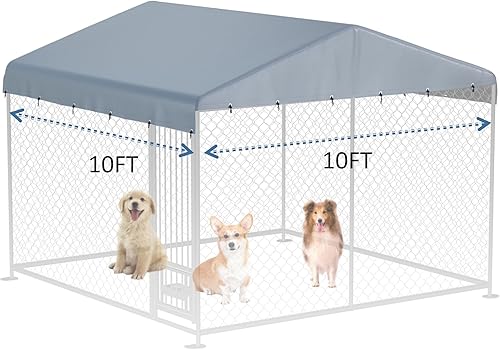 Miniatura 3 de Cubierta para perrera para perros al aire libre, 10 pies de ancho x 10 pies de largo, cubierta de repuesto hecha de tela Oxford impermeable 600D,