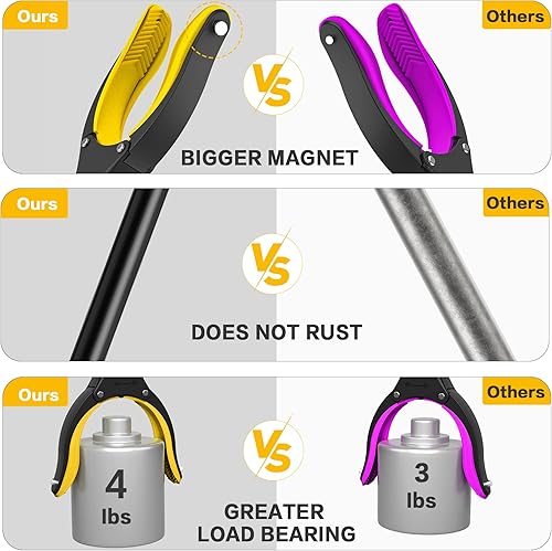 Miniatura 5 de Ayudas de alcance (amarillonegro, herramienta de alcance extra larga de 44 pulgadas, palo de recogida plegable con fuerte agarre magnético,