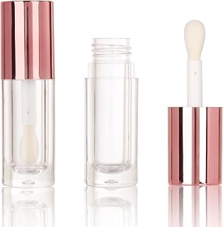 COSIDEA 50pcs Blank Round Silver 5ml Large Doe Foot Stick Lip Gloss Tubes for DIY Lip Gloss Lip Gloss Tube Container with Thick Sticks, pink gold