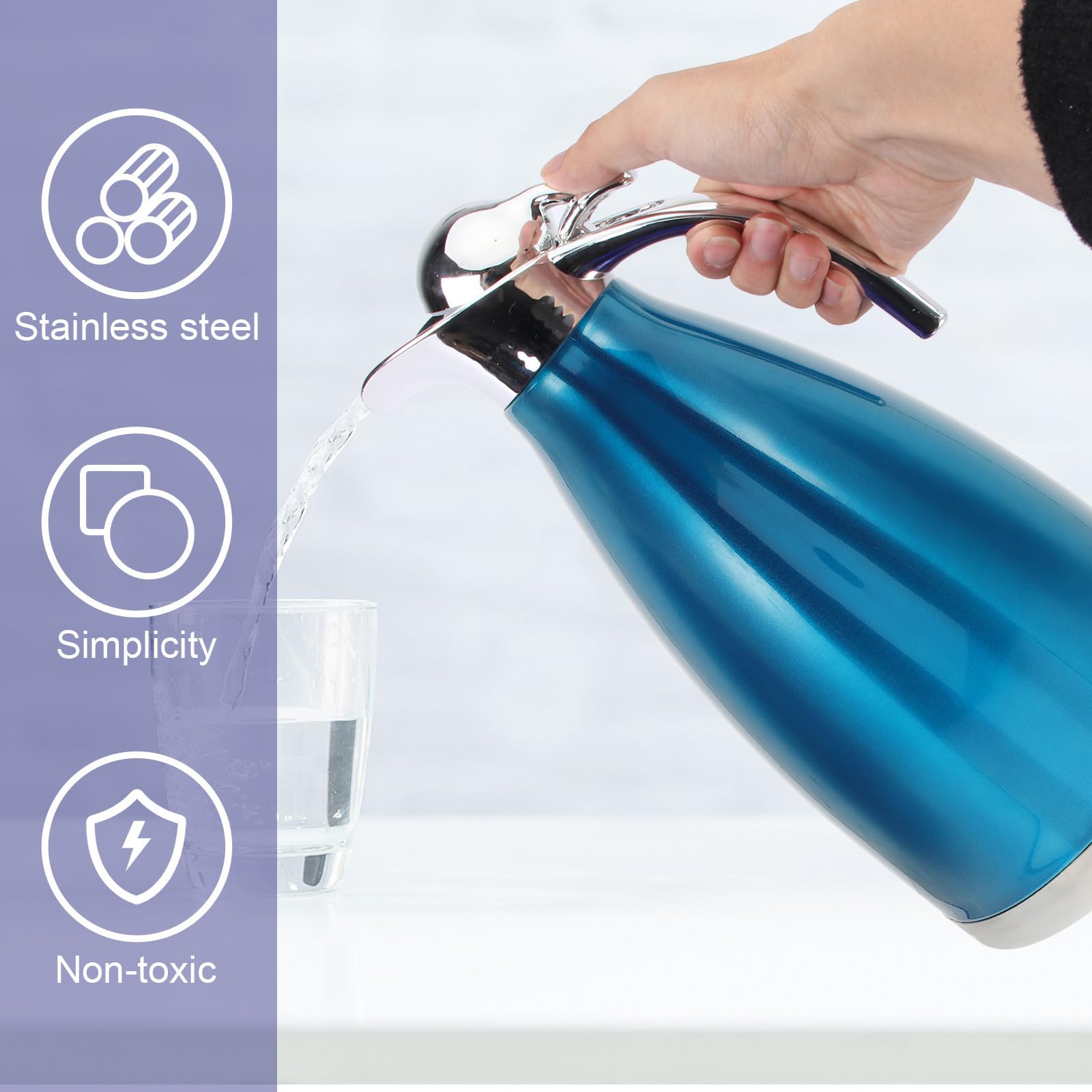 Botella Térmica Gran Capacidad y Mantenimiento de Temperatura de Acero Inoxidable de 2.0l Doble Pared Aislante Hogar y Viajes