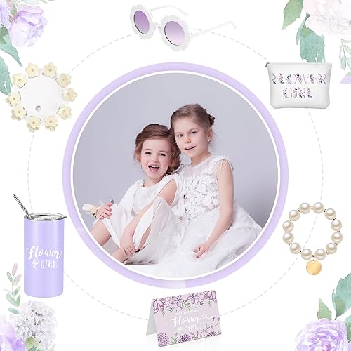 Miniatura 7 de Inbagi Juego de 12 piezas para niña de las flores, incluye vaso, lentes de sol, bolsa de lona, tarjeta de propuesta, pulsera y clip para el cabello