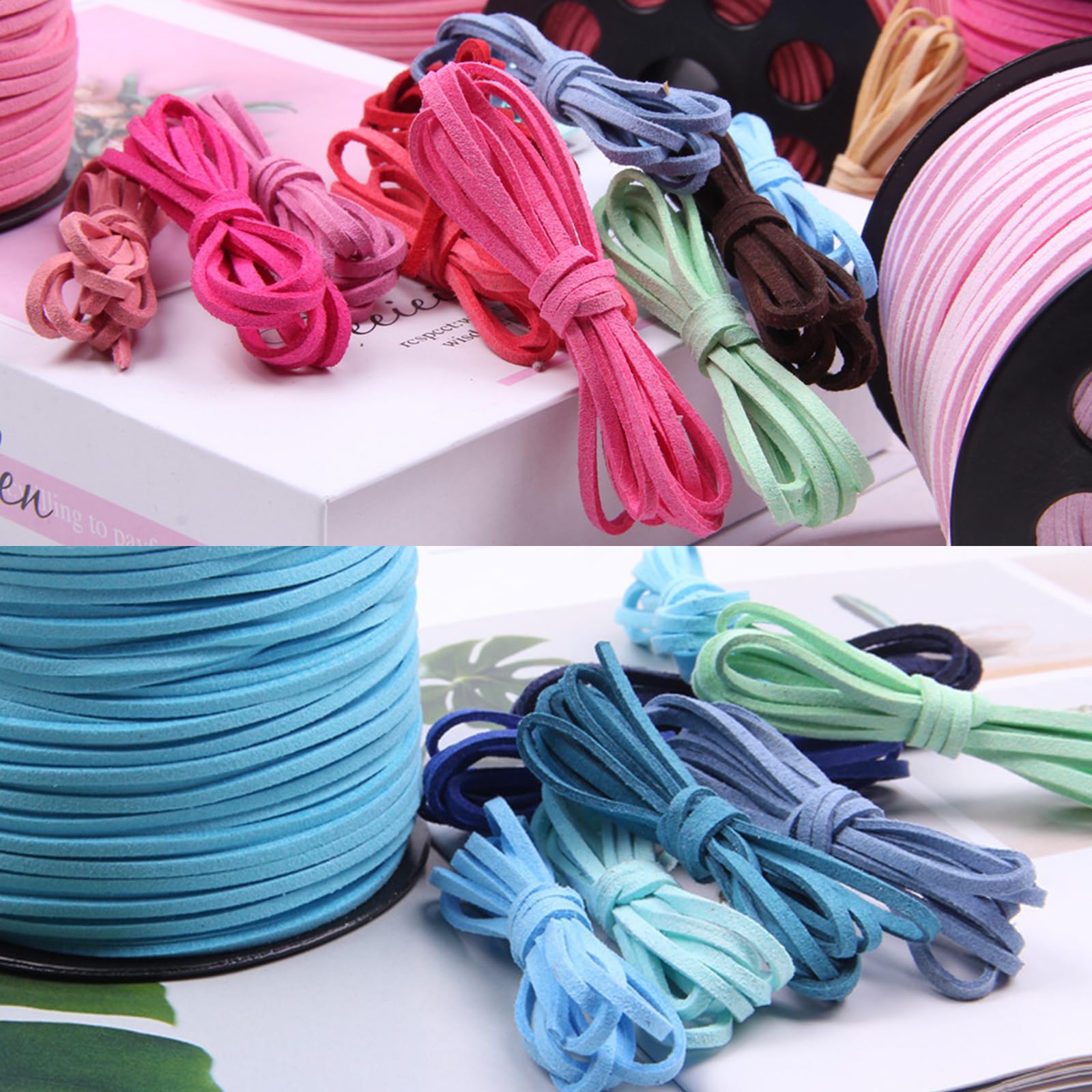Lot Cordons Multicolores Lot 60 Cordons Cuir 2,8mm - 60 Couleurs - 60m Total Pour Création Bijoux Et Bracelets Bracelet Cuir Plat Pour Bijoux