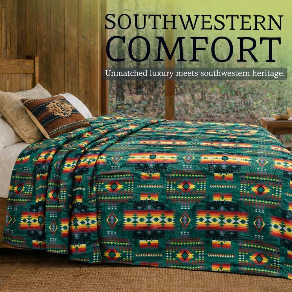 Sacred Thread Aztec Blanket Fleece, Reversible Native American Blanket, Western Throw, Native American Western (Lake Flannel), Queen (79”x95”) - Image 2