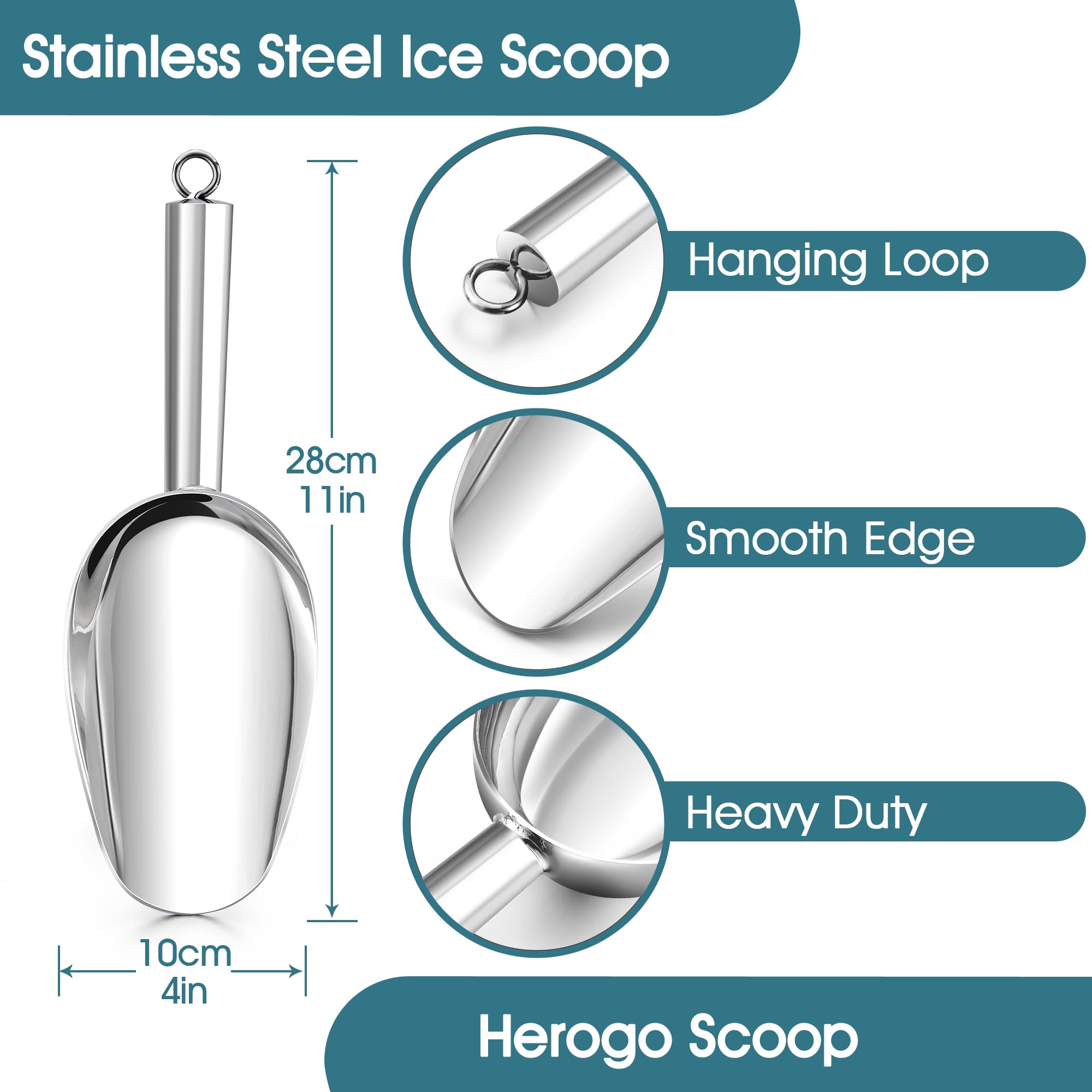 Herogo Paletta Per Ghiaccio In Acciaio Inox 340 Ml, Multiuso Per Cucina E Bar, Lucida E Lavabile In Lavastoviglie