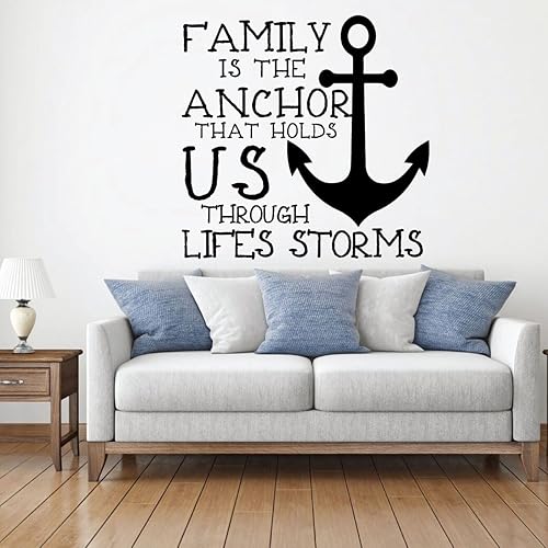 Miniatura 7 de Decoración de pared de habitación  Family is The Anchor in The Storm Quotes - Calcomanías de vinilo náutico para el hogar, sala de estar, cocina o