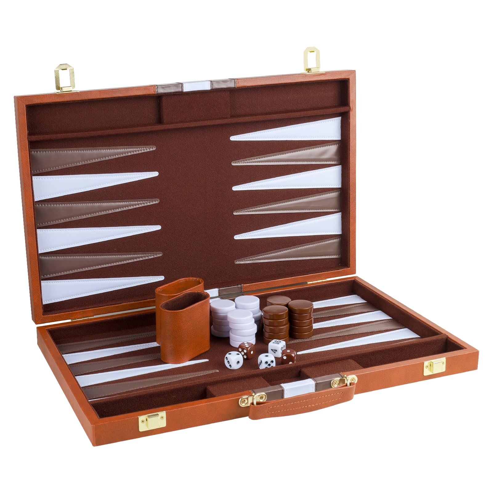 Backgammon Set 2 Players Classic Backgammon Sets for Adults Board Game with PU Leather Case Portable and Travel Backgammon Set (Brown, 18inch)