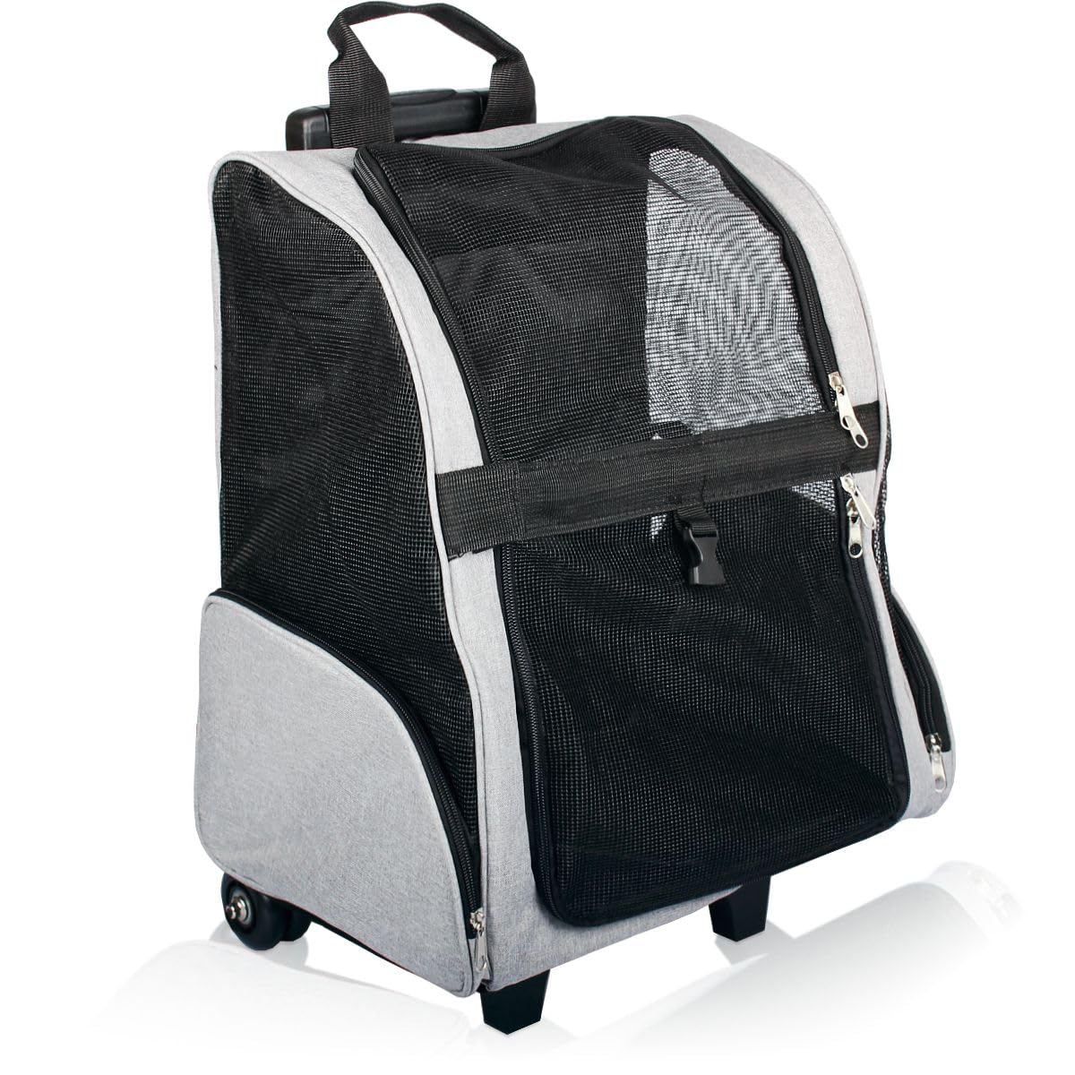 2IN1 Transporttasche mit Rollen bis 15kg Rucksack Trolley Hund Katze Hunderucksack Tasche (Melange-Grau)