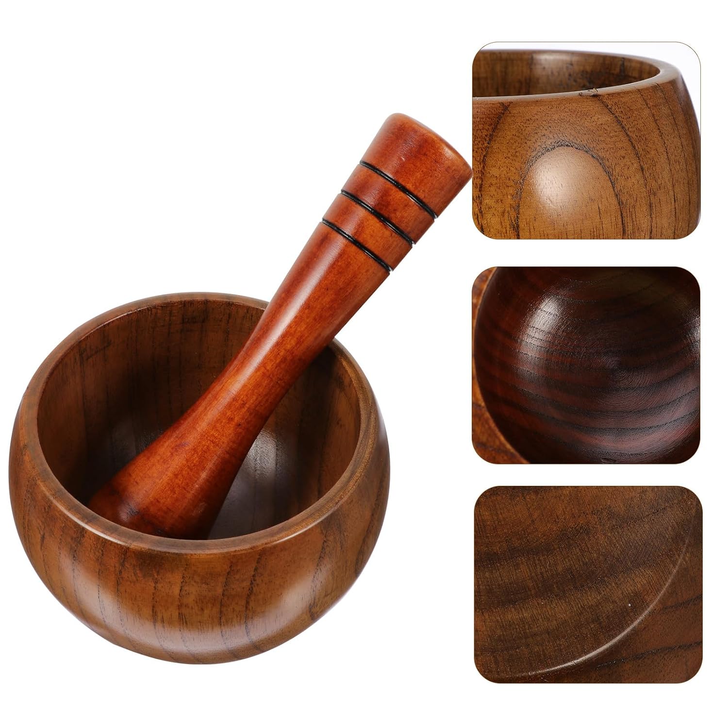 Wooden Garlic Crusher and Mortar Set Handheld Garlic Grinding Bowl with Pestle for Home Kitchen Spice Grinding and Cooking