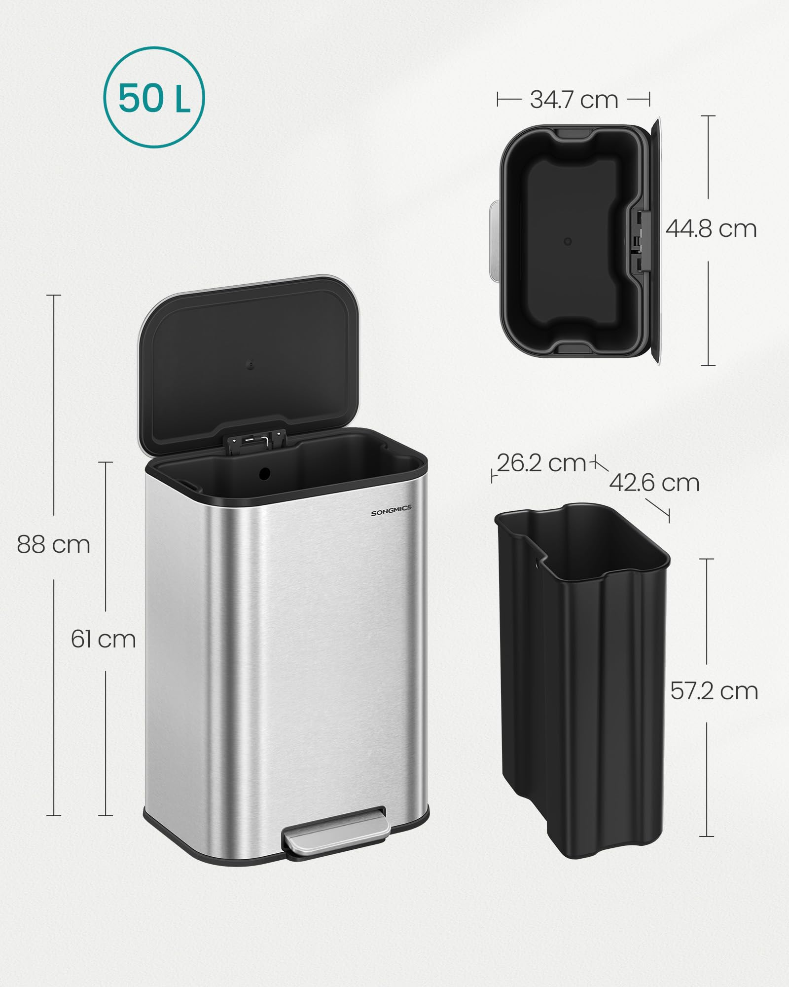 SONGMICS ゴミ箱 50L ペダル式 メタリックシルバー Amazon.co.jp: SONGMICS ゴミ箱 50L ペダル式 蓋付き ステンレス製