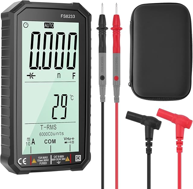 4.7 Inch LCD Digital Multimeter TRMS 6000 Counts Voltmeter Auto-Ranging Fast Accurately Measures Voltage Current Amp Resistance Diodes Continuity Duty-Cycle Capacitance Temperature for Automotive