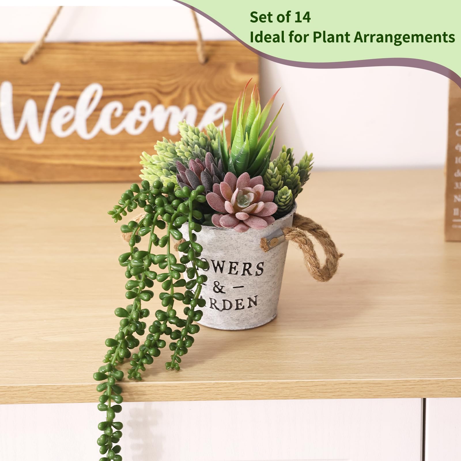 CEWOR 14 künstliche Sukkulenten, ungetopft, realistisch, strukturiert, Sukkulenten, Mini-Sukkulenten, Premium-Dekor für Heimwerker, Basteln, Zuhause, Blumenwand, Gartenarrangement, Bürodekoration