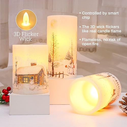 Miniatura 3 de Velas sin llama, luces LED de decoración navideña con temporizador remoto, escena de nieve, velas de cera real, funciona con pilas, regalo de