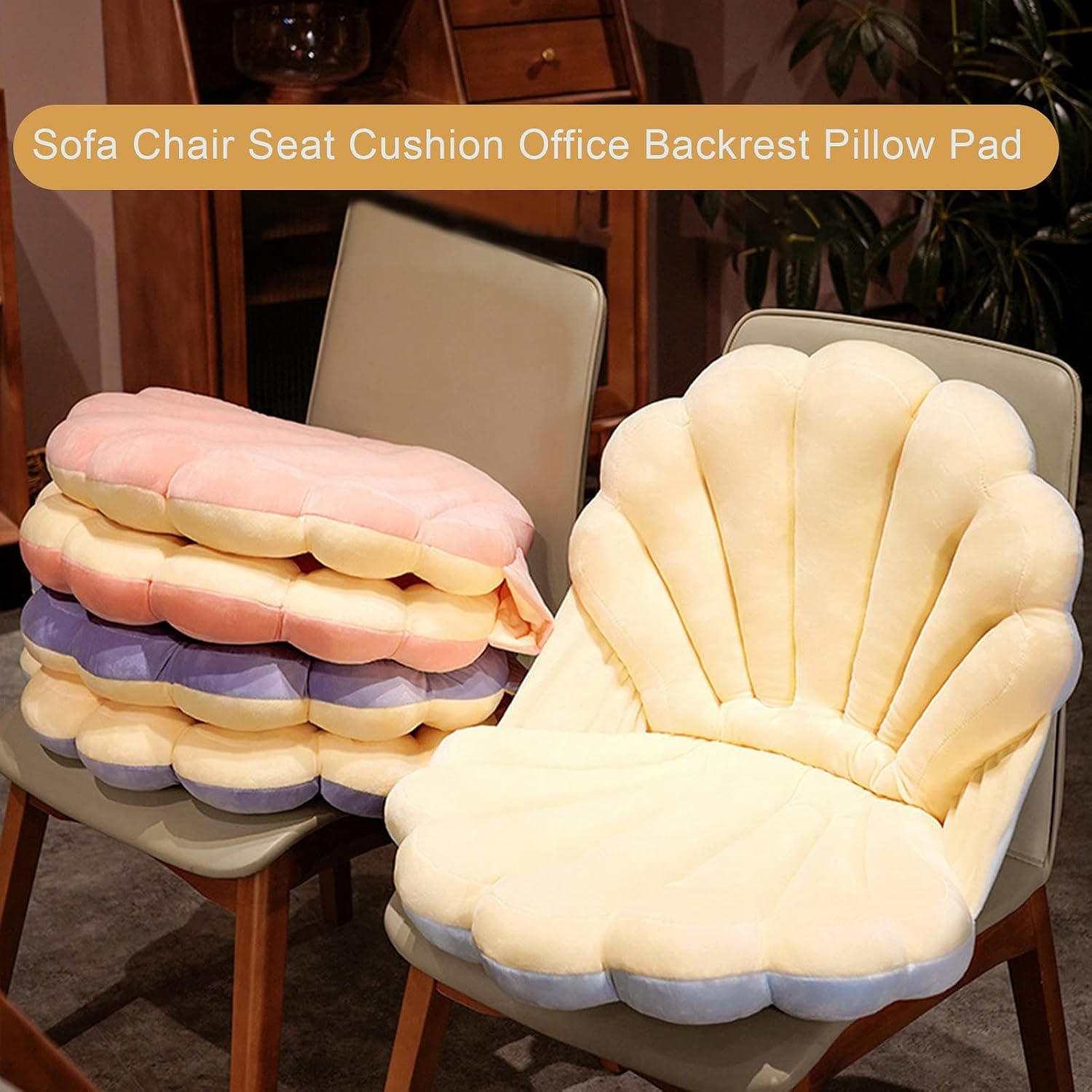 Soft Decorative Chair Cushion, Seashell Seat Cushion Chair Pad Waist Cushion Floor Cushion Back Support for Office Chair, Home Sofa, Bed, Floor Decoration Purple L