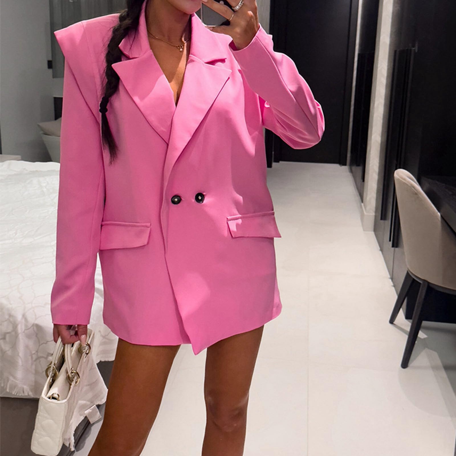 Generisch Blazer élégant pour femme - À manches longues - Ample - Couleur unie - Pour le travail au bureau