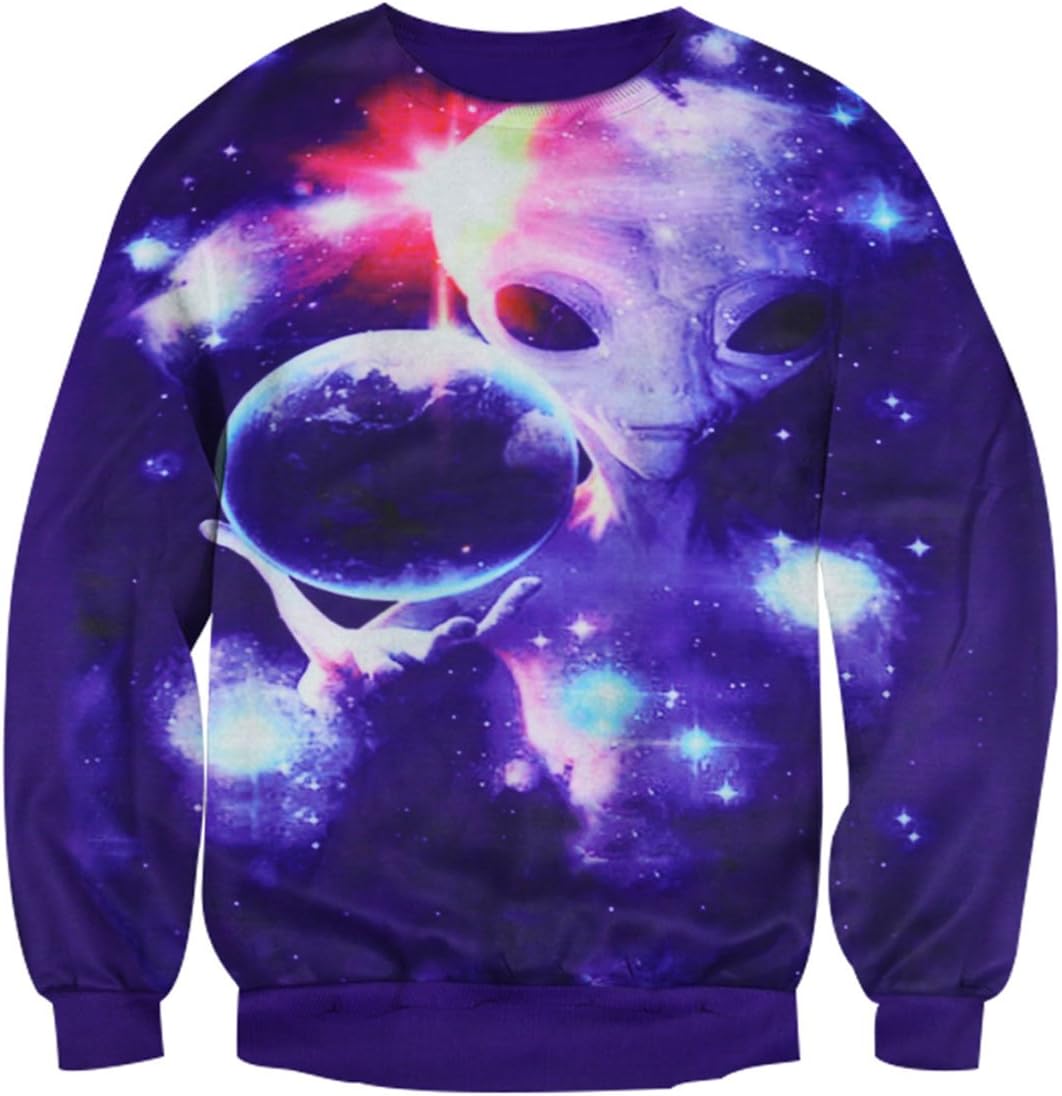 SWEET Women Harajuku Galaxy Alien 3D Sweatshirts Hip Hop Pullover Hoodies S