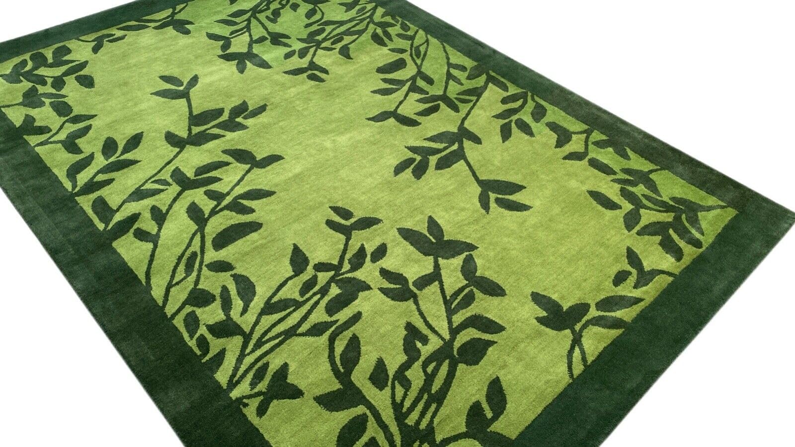 WAWA TEPPICH Tappeto verde 100% lana 120 x 180 cm fatto a mano foglio di design, tappeto orientale WT4