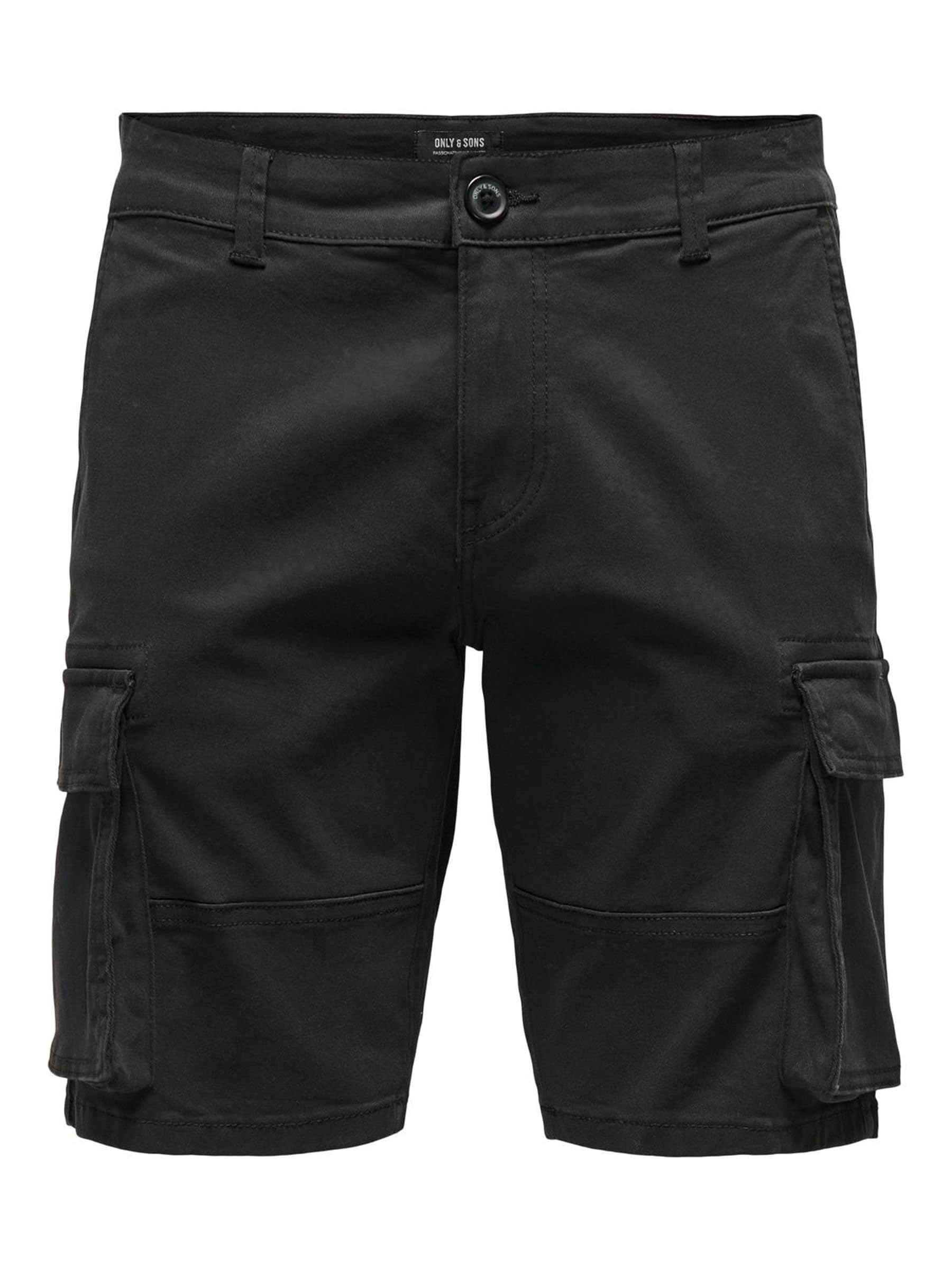 ONLY&SONS Men's Cargo Shorts Pants Casual Summer Trousers Knee-Length Leisure Bottoms, Colours:Black, Size:M