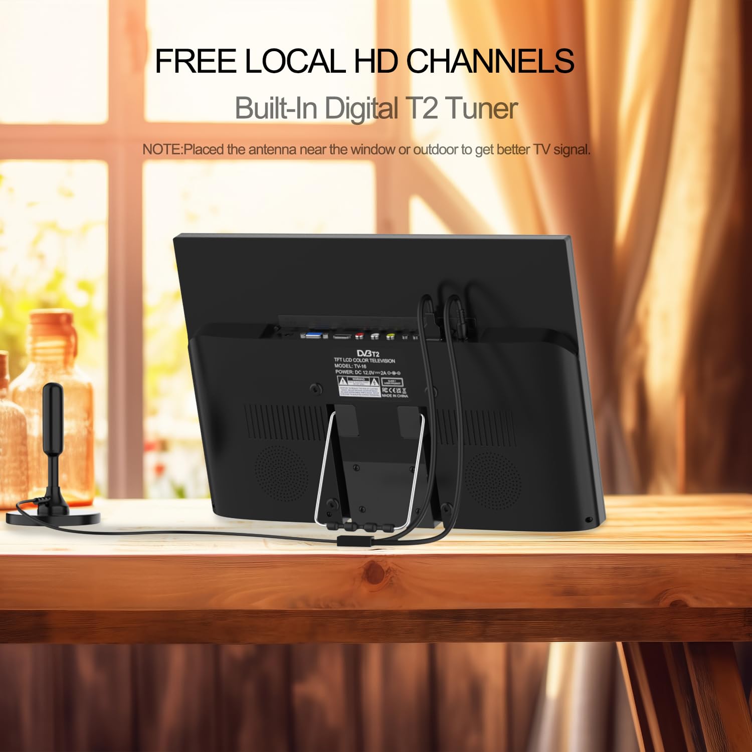 KCR 15,6 Pouces IPS 1080P Freeview Cable TV, HDTV DVB-T2 Tuner, entrée AV, HDMI/VGA PC Monitor, USB Slot, Remote Control, Car (12 Volt) Or Mains Power