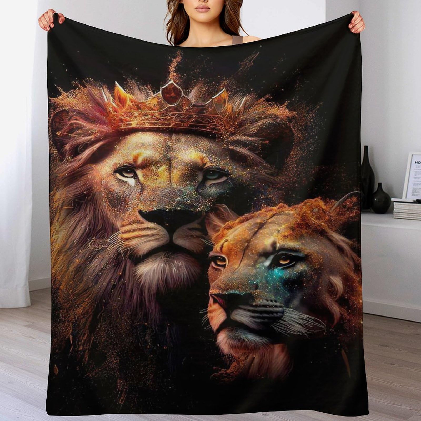 Couverture polaire Lion en douce flanelle chaude de 180x200 cm