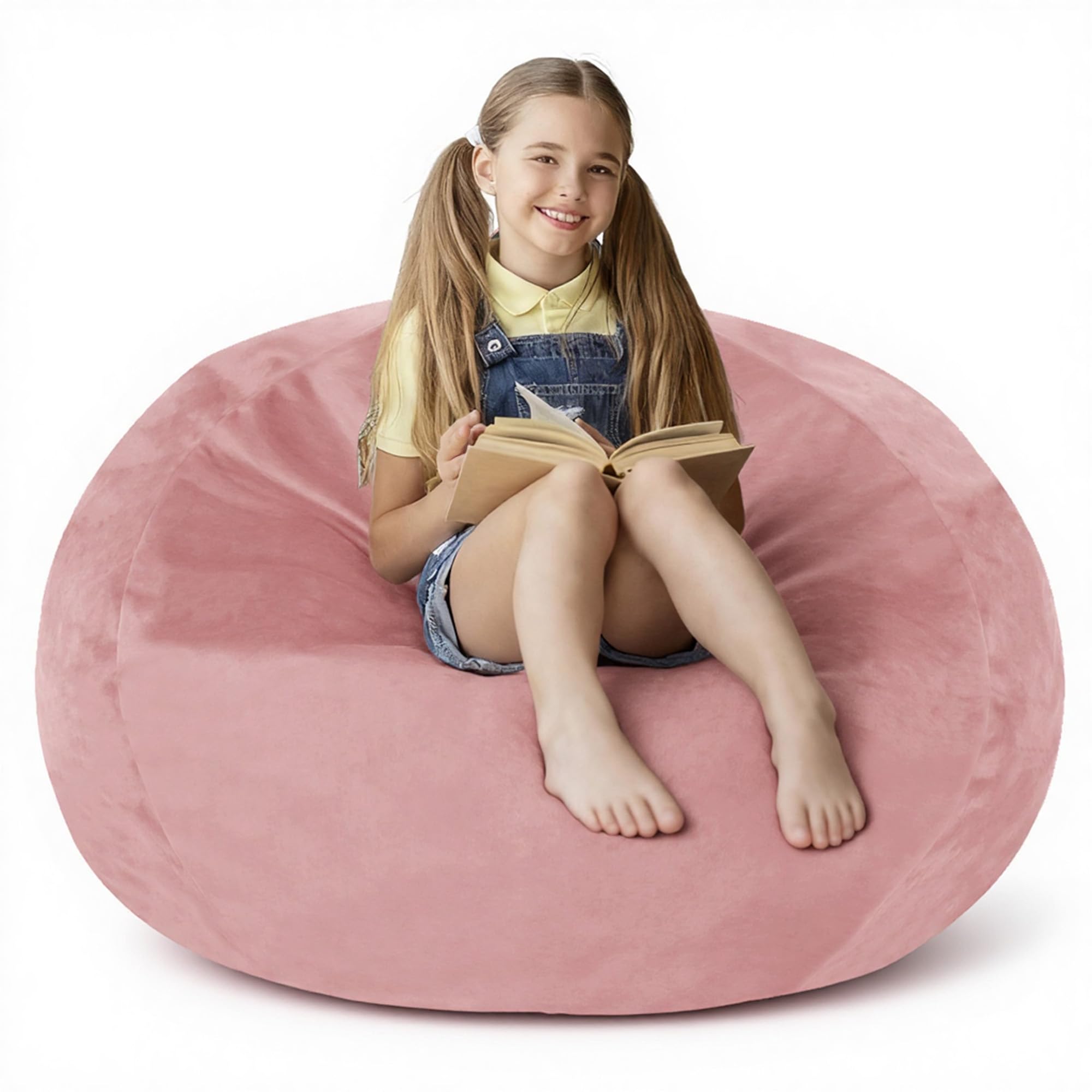lilanoon 2FT Bean Bag Chair with Ultra Soft Velvet Cover Bean Bag Sofa with Memory Foam Bean Bag Chairs with Large Size Lazy Sofa for Dorm Office Living Room Bedroom Dusty Pink 2'