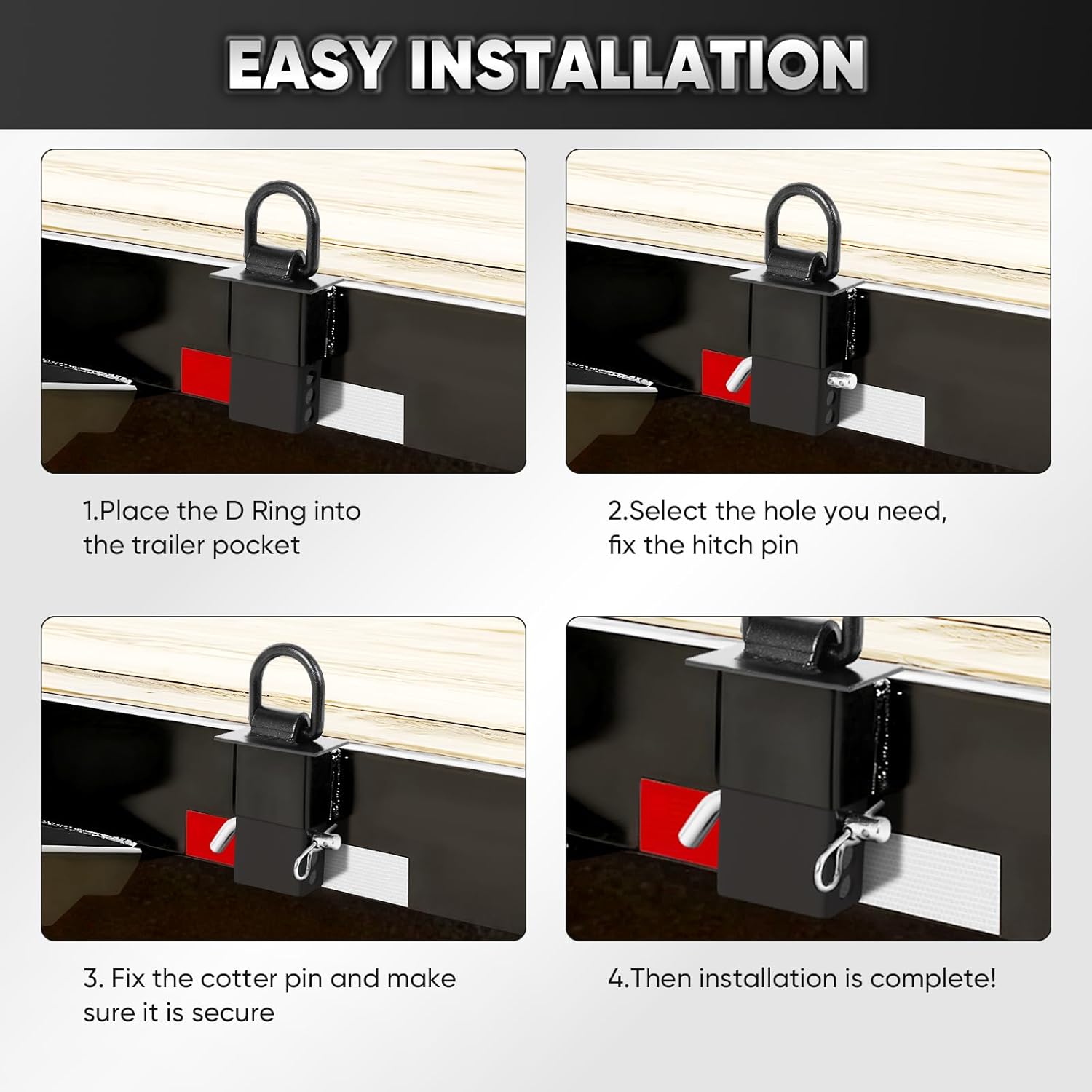 FAHKNS 8 Pack Stake Pocket D Ring, 18000lbs Heavy Duty Removable D-Ring Stake Pocket with Hitch Pin, Tie-Down Utility with 4 Adjustable Holes for Trailers and Flatbeds - Image 4