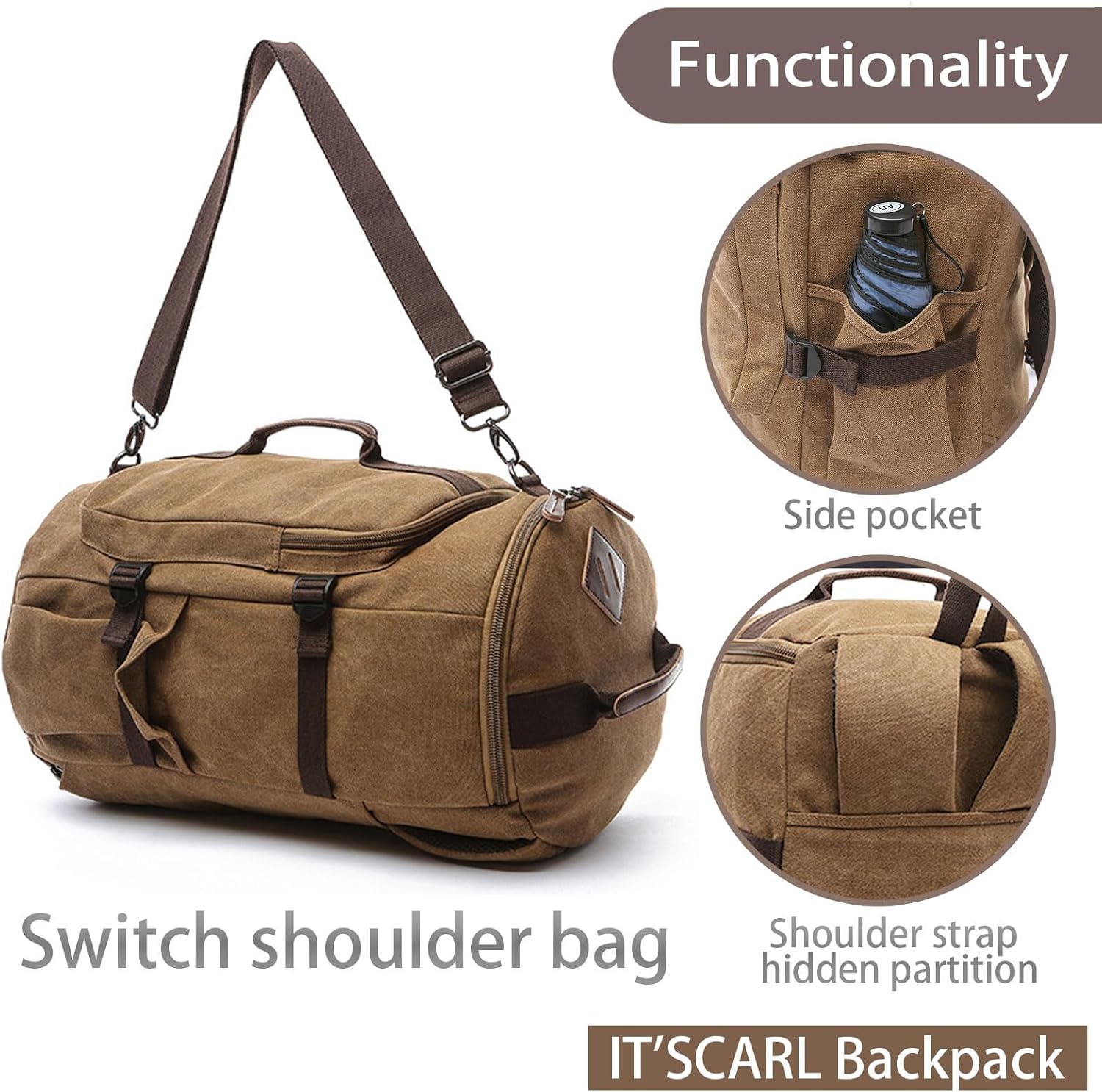 IT'SCARL Large backpack for men,Travel backpack,Carry on, Canvas big bag,Work back pack(khaki) - Image 5