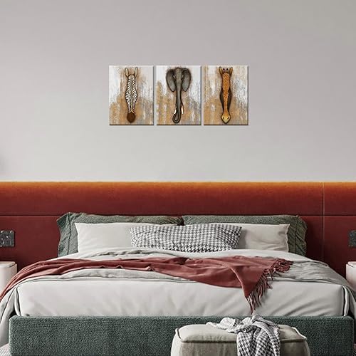 Miniatura 3 de iHAPPYWALL 3 piezas de lienzo de animales africanos vintage, arte de pared, jirafa, cebra, elefante, vida silvestre, ilustraciones para dormitorio,