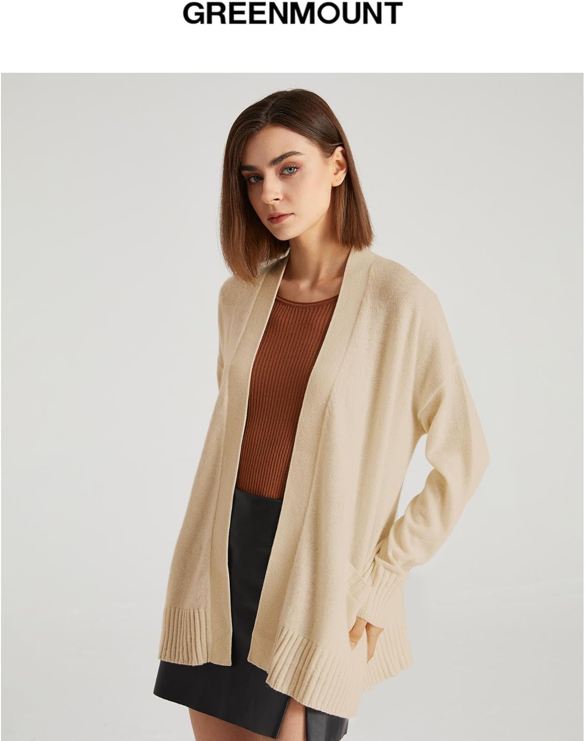 GreenMount Women's 100% Pure Cashmere Cardigan Sweater Soft and Warm Long Sleeve Oversize Loose Cardigan with Pocket